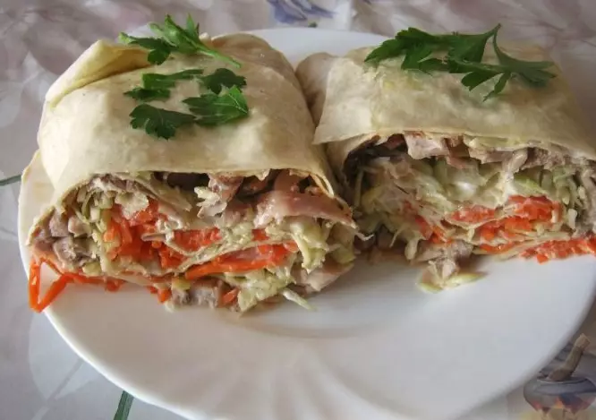 Вкусно и быстро! Рулет из лаваша с курицей и капустой
